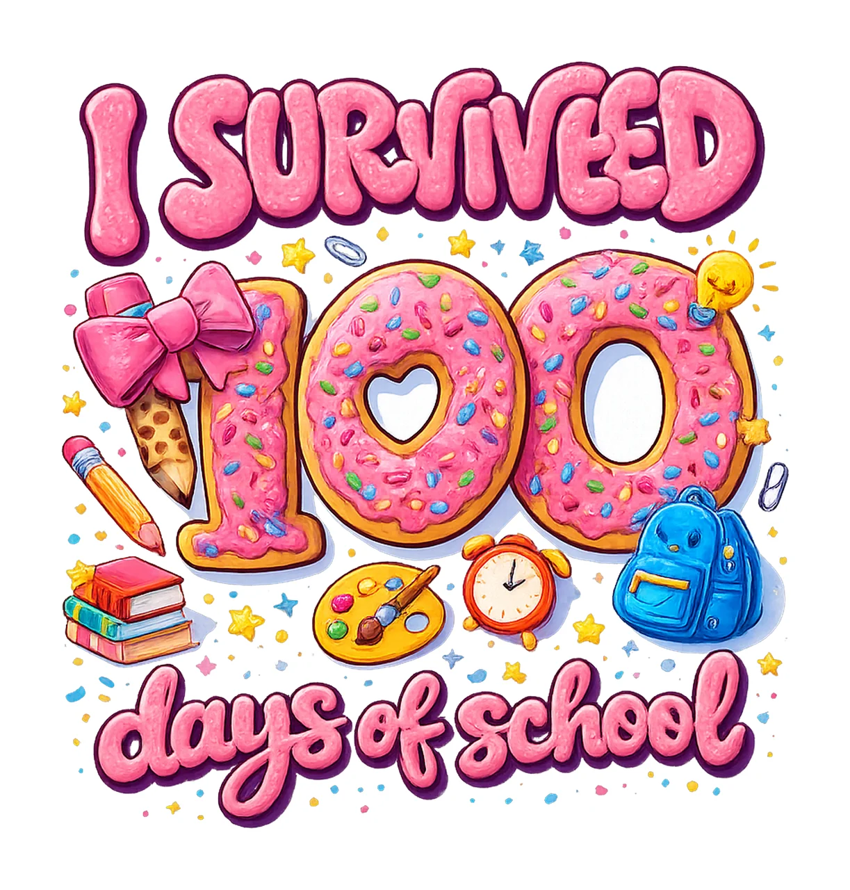 Faux Yarn Survived 100 Days Of School Pink Apple Doodle