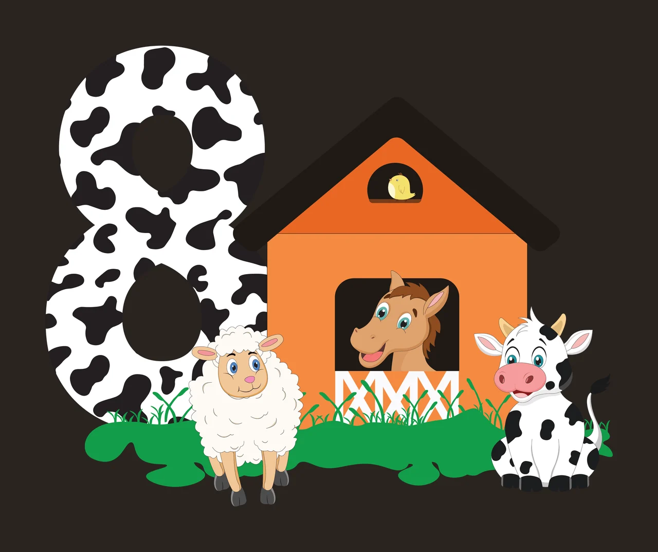 Farm Black Silhouette Of Number Eight With House standing cow contrast preview thumbnail