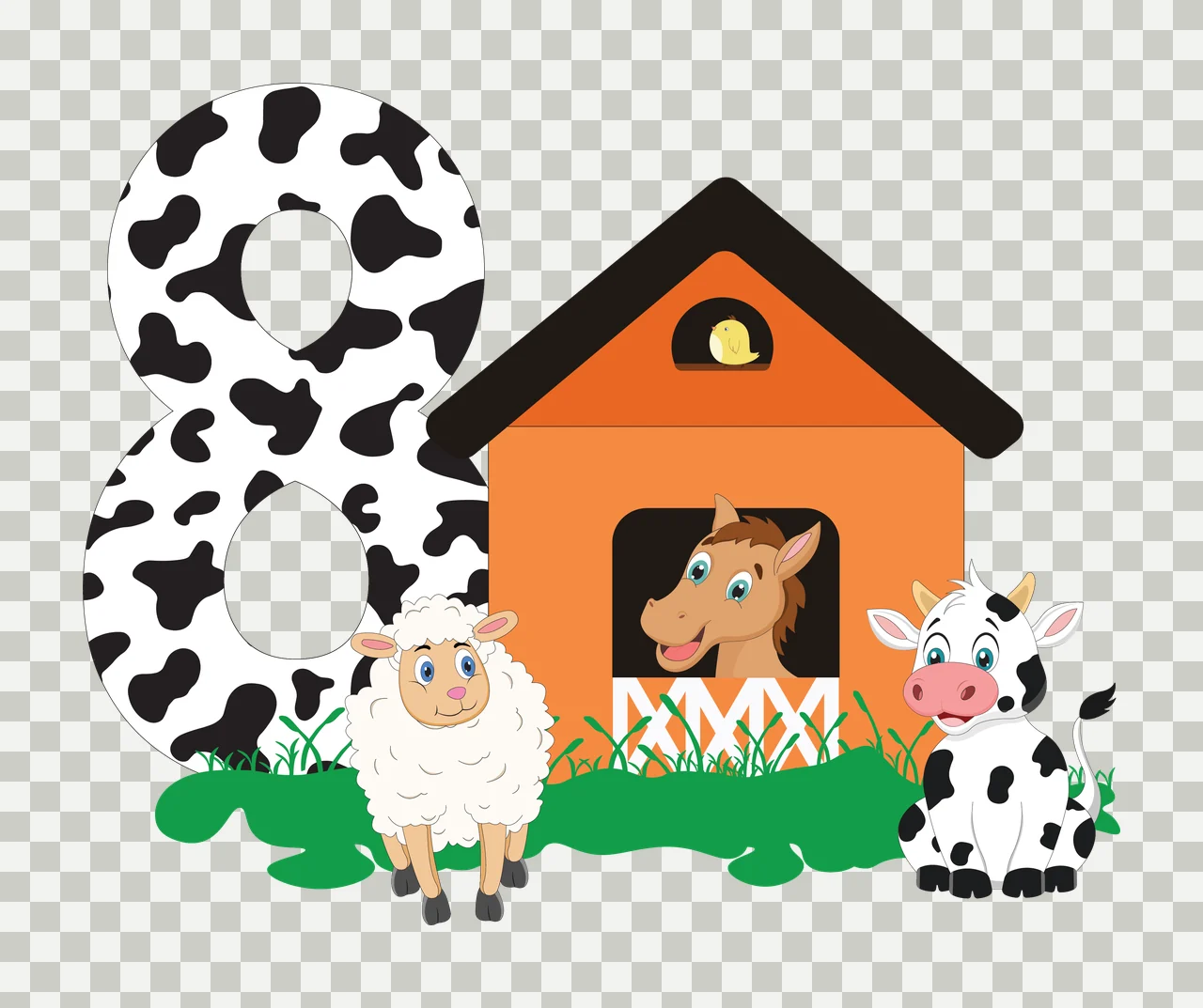 Farm Black Silhouette Of Number Eight With House standing cow transparency and detail preview thumbnail