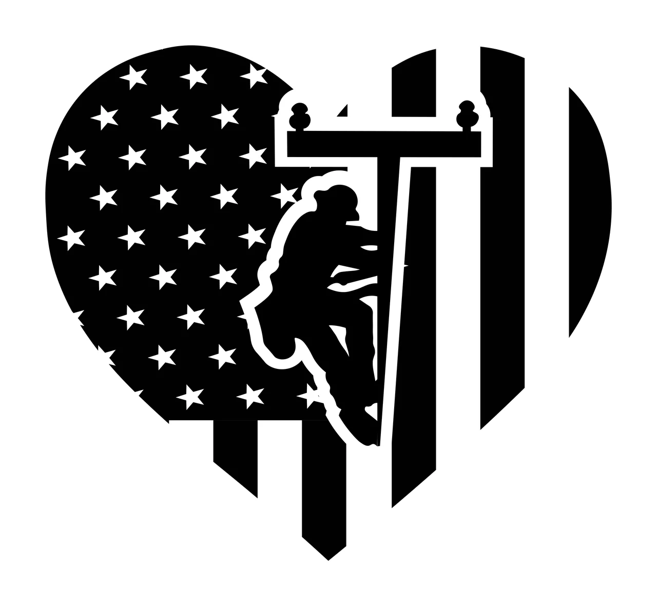 Heart Shape Flag With Utility Pole climbing stars stripes human