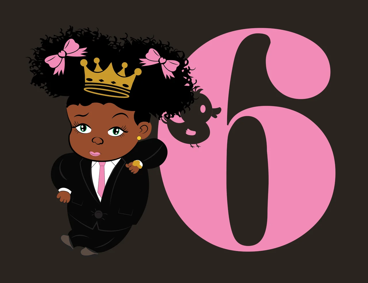 Black 6 Silhouette Of A Curly Haired Figure standing number six contrast preview thumbnail