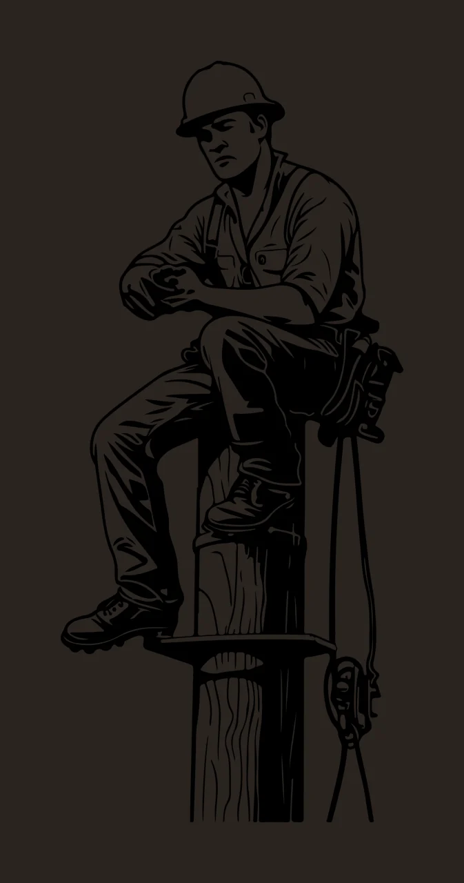 Worker In Hard Hat Sitting Silhouette pole tools black white contrast preview thumbnail