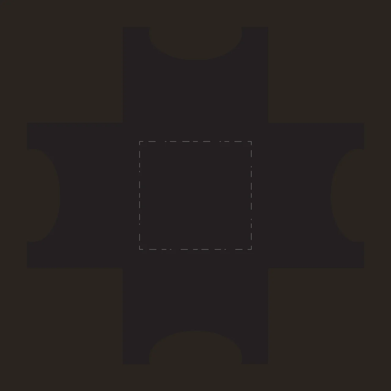 Die-cut box template Illustration with black cross-shaped die-cut, dashed square in center and four oval cutouts in white contrast preview thumbnail