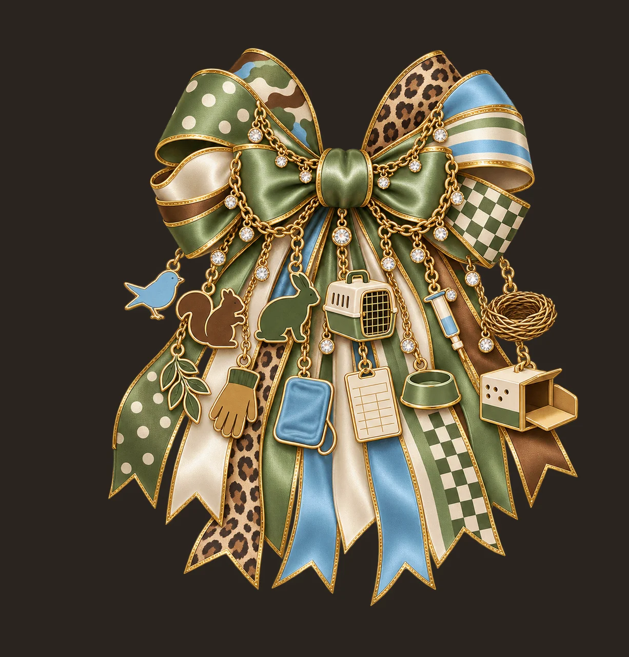 Wildlife Rehabilitator Bow Charm PNG, Gold Chain Charms, Transparent Sublimation Design, Digital Download contrast preview thumbnail