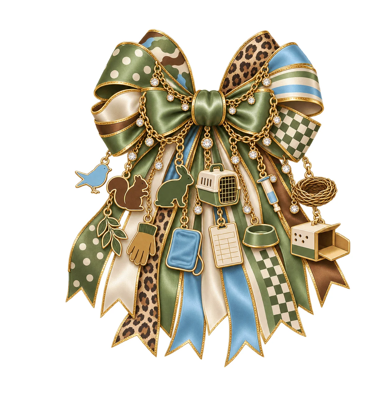 Wildlife Rehabilitator Bow Charm PNG, Gold Chain Charms, Transparent Sublimation Design, Digital Download