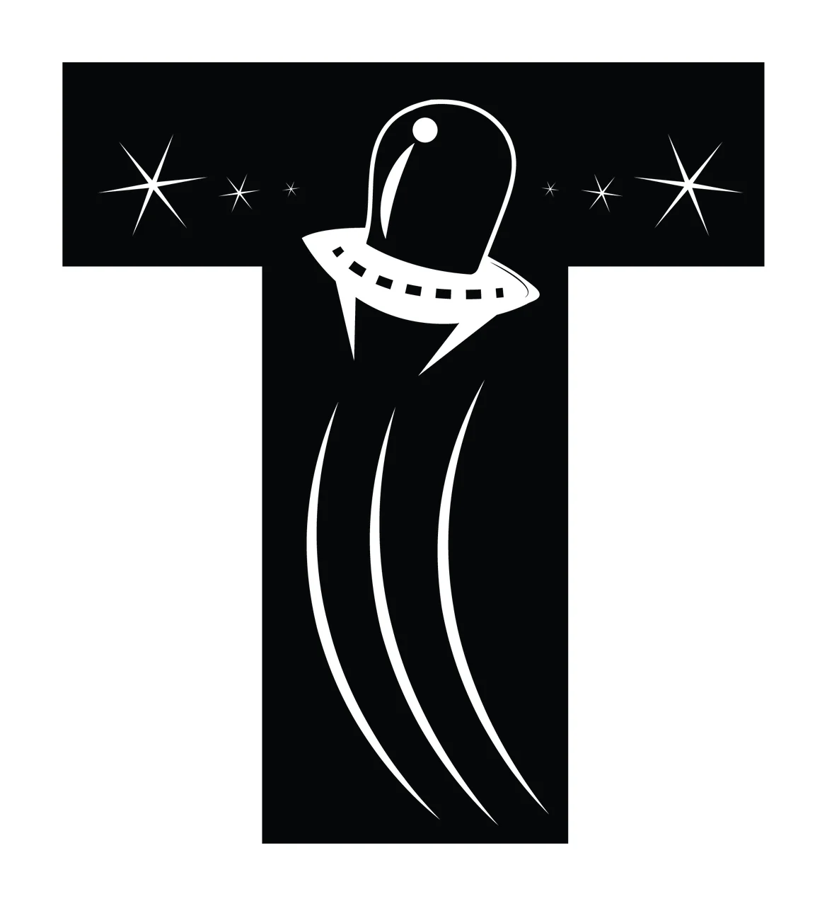 Space T Letter With Flying Saucer Illustration