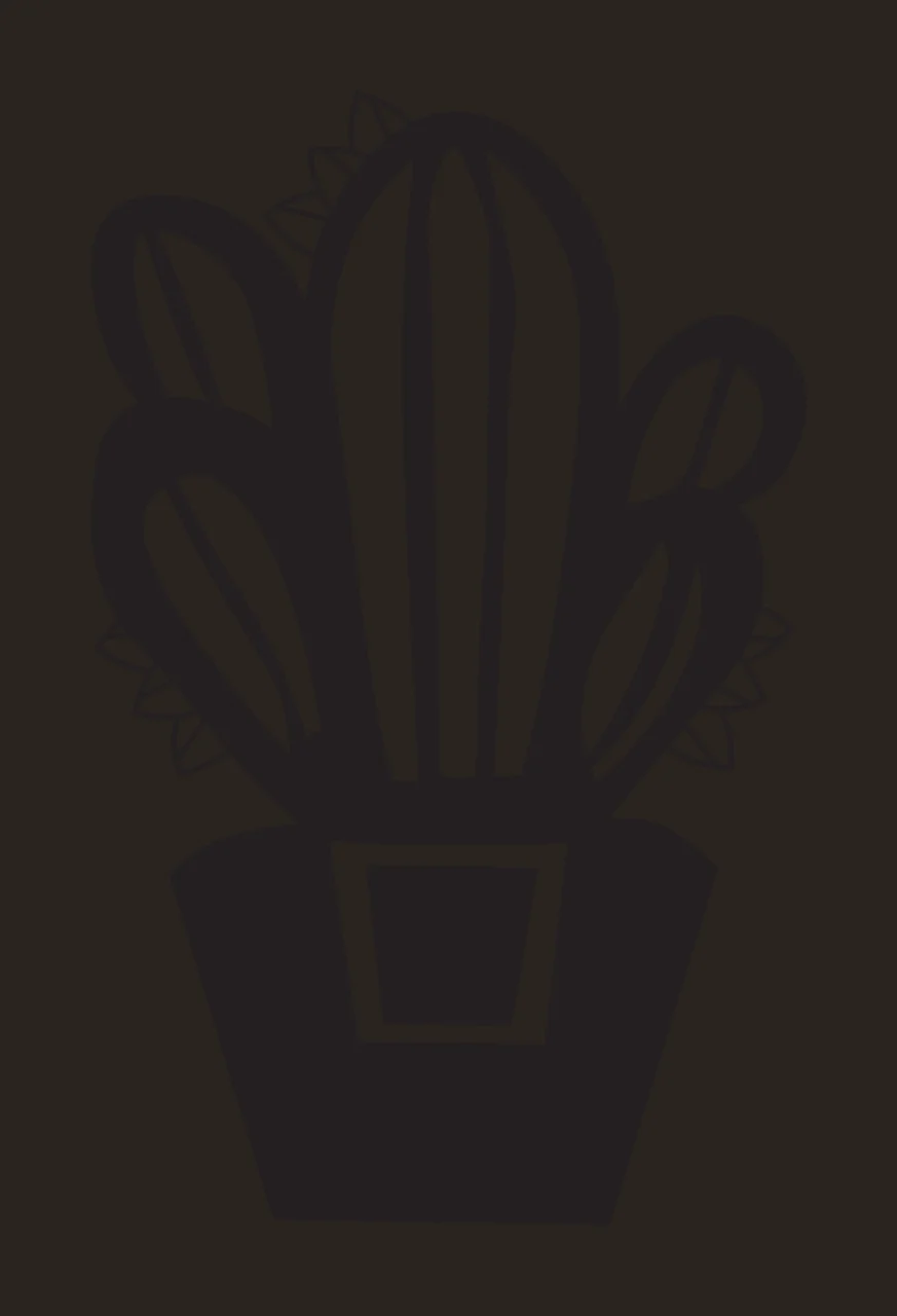 Silhouette Design of Stylized cactus in a pot with black cactus with white vertical stripes, white leafy accents and black pot with white square outline contrast preview thumbnail