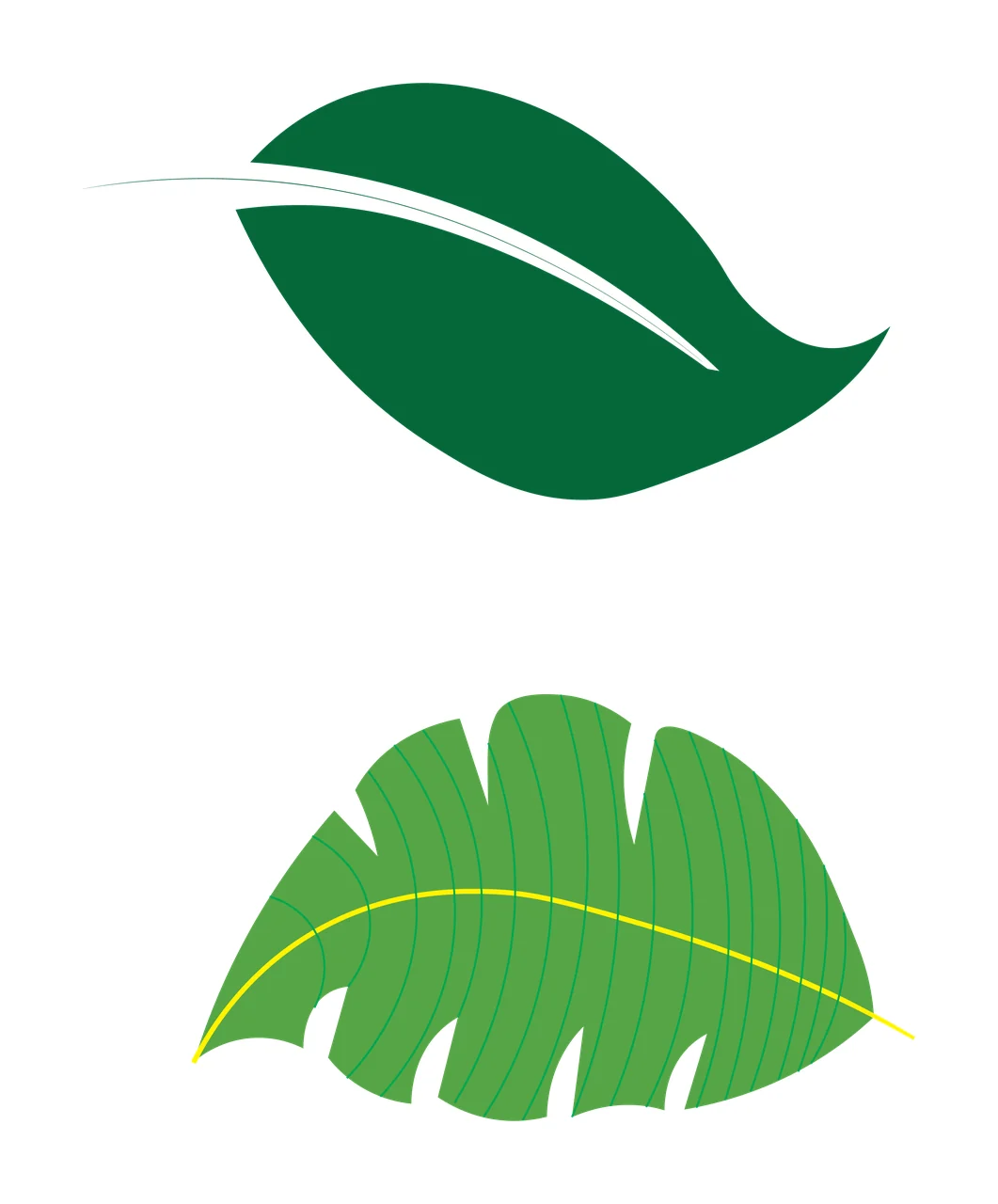 Two Different Tropical Leaf Silhouettes leaves foliage silhouette