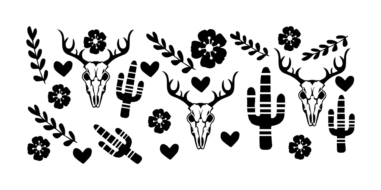 Can Glass Wrap Desert Theme Decorative Set icons deer skulls