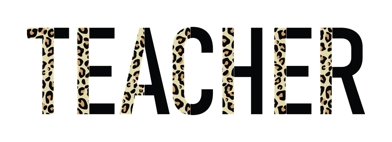 Teacher Black Text With Patterned Fill On White pattern Variation 2