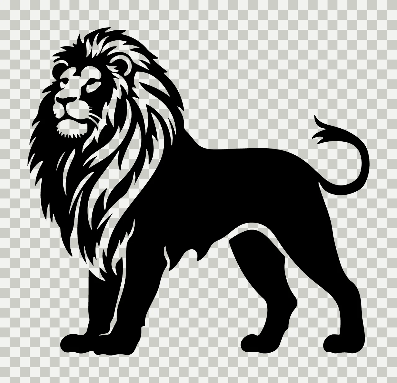 Lion Standing Silhouette Side View mane tail black animal feline transparency and detail preview thumbnail