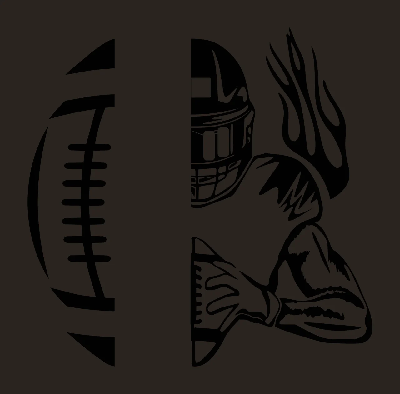 Split View Of Football And Helmeted Player holding ball helmet contrast preview thumbnail