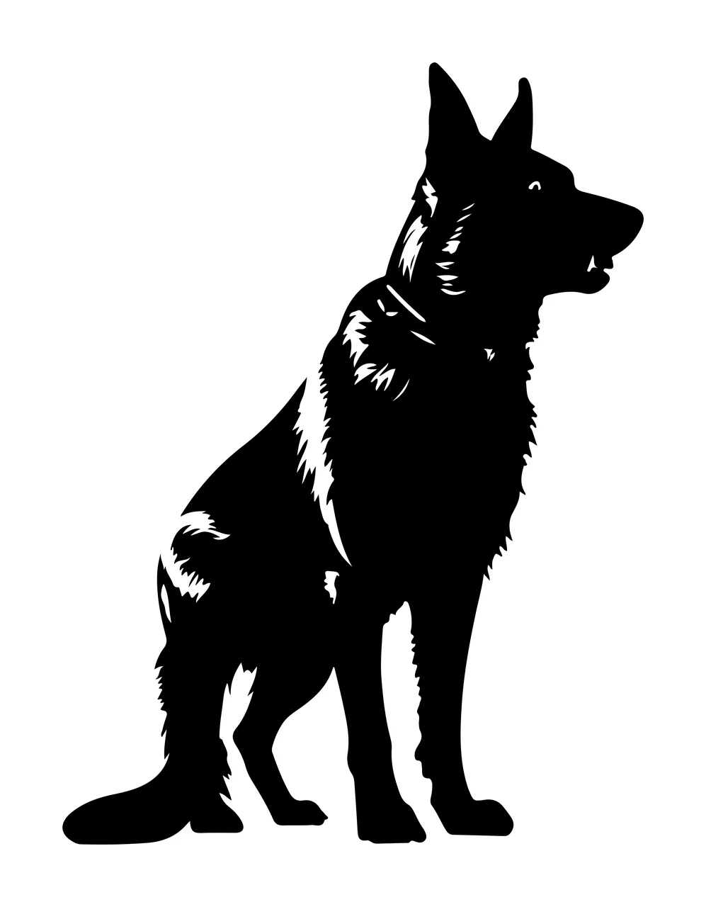 Dog Sitting Silhouette Facing Right ear tail black animal pet