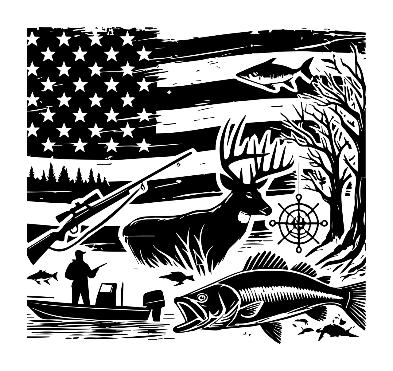Fishing Outdoor Themes With Us Flag Graphic elements rifle