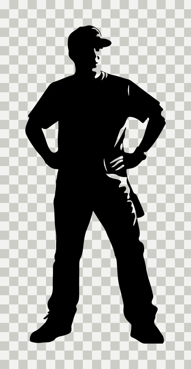 Silhouette Of Standing Person Wearing Baseball Cap Hands t shirt transparency and detail preview thumbnail