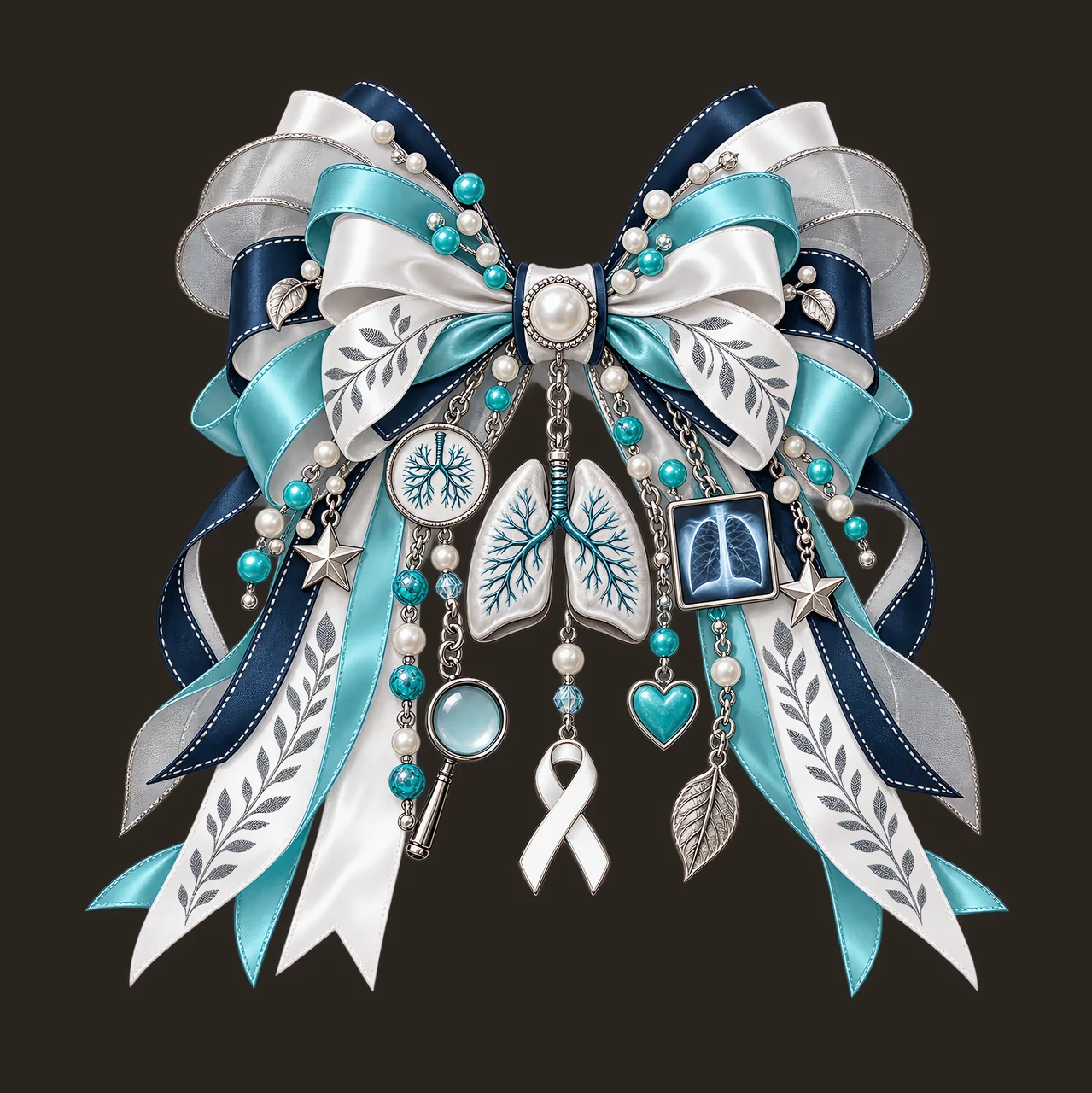 Lung Cancer Awareness PNG, White Ribbon and Lungs Coquette Bow, No Text Sublimation Clipart, Transparent Digital Download contrast preview thumbnail