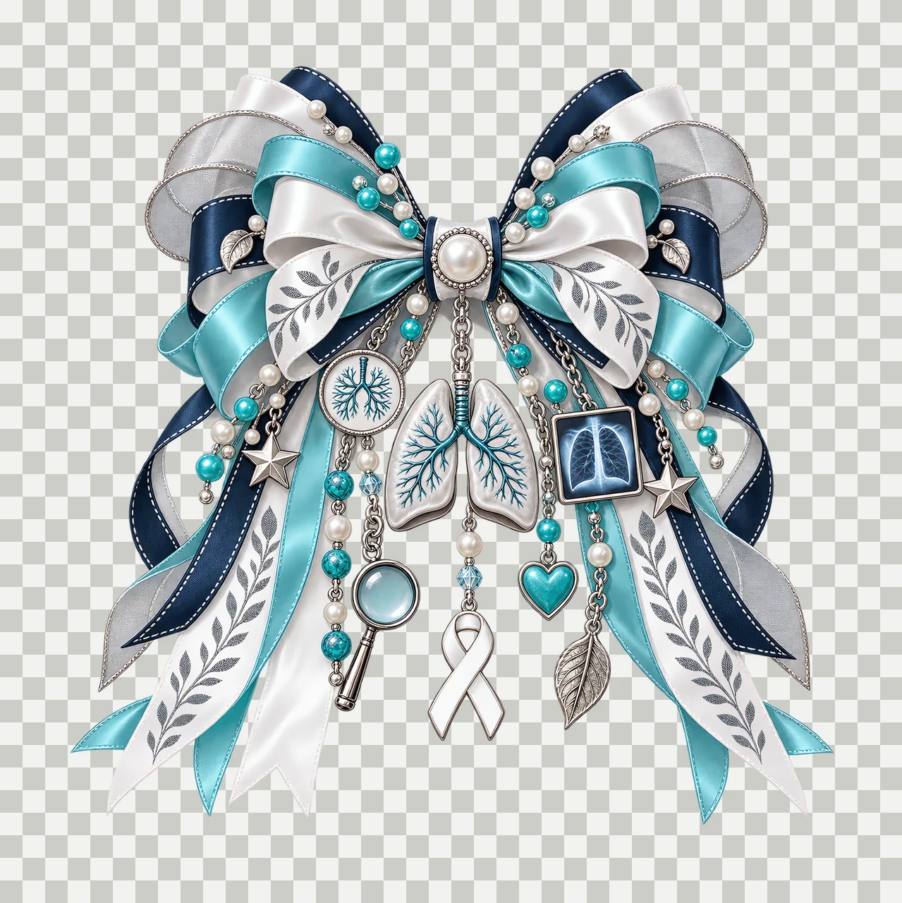 Lung Cancer Awareness PNG, White Ribbon and Lungs Coquette Bow, No Text Sublimation Clipart, Transparent Digital Download transparency and detail preview thumbnail