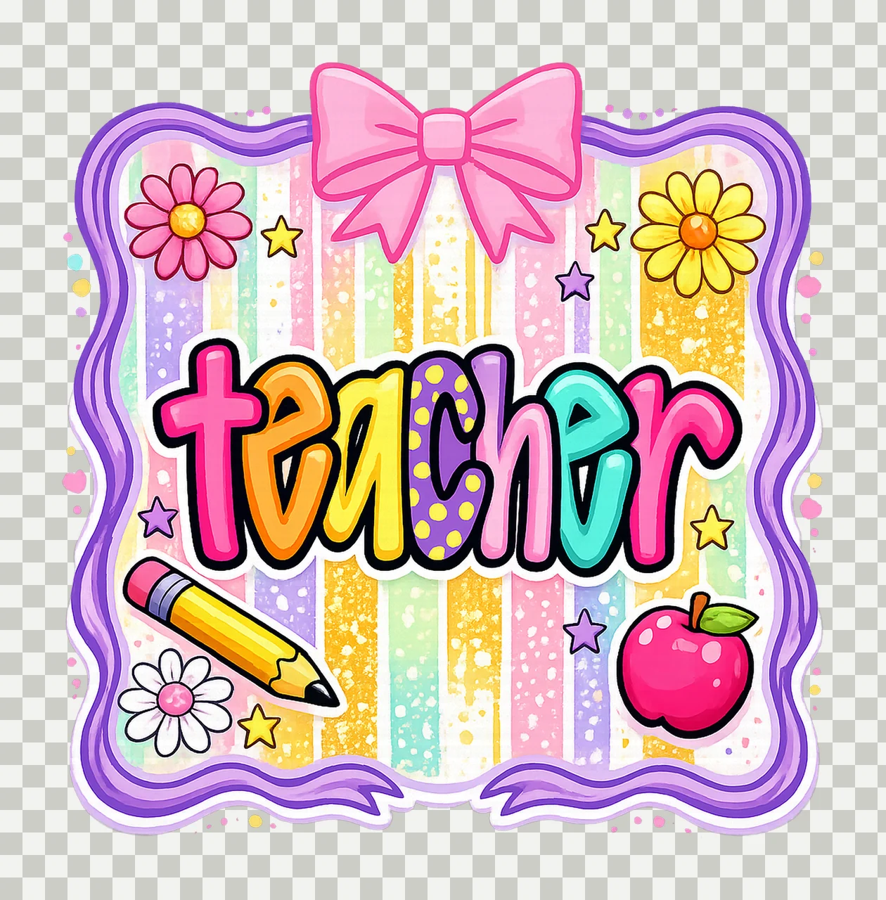 Coquette Teacher Stripes Back to School Design Artwork style transparency and detail preview thumbnail
