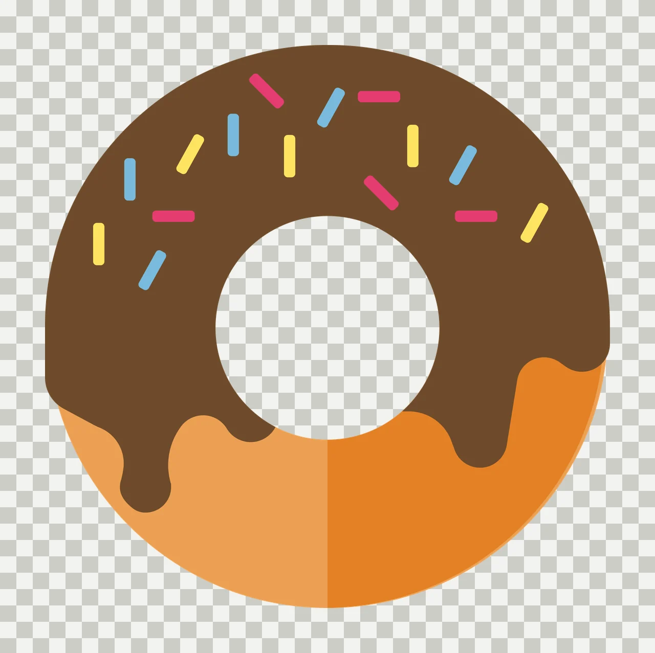 Chocolate glazed donut Illustration with chocolate glaze, colorful sprinkles, doughnut base and dripping icing in brown, orange and yellow transparency and detail preview thumbnail