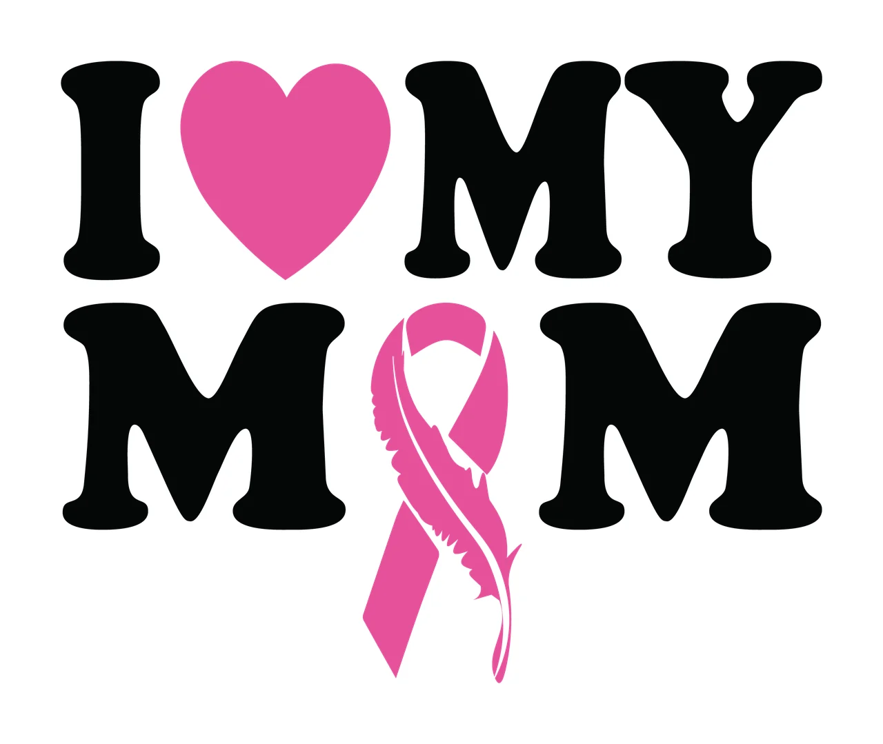 I Heart I My Mom Love Text communicating ribbon feather black