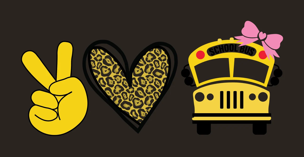 School Bus Peace Heart And Graphic symbols sign bow black white contrast preview thumbnail