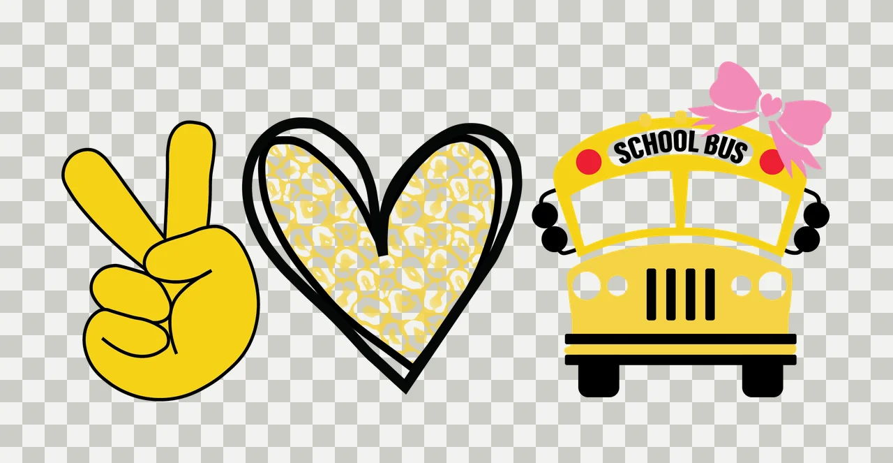 School Bus Peace Heart And Graphic symbols sign bow black white transparency and detail preview thumbnail