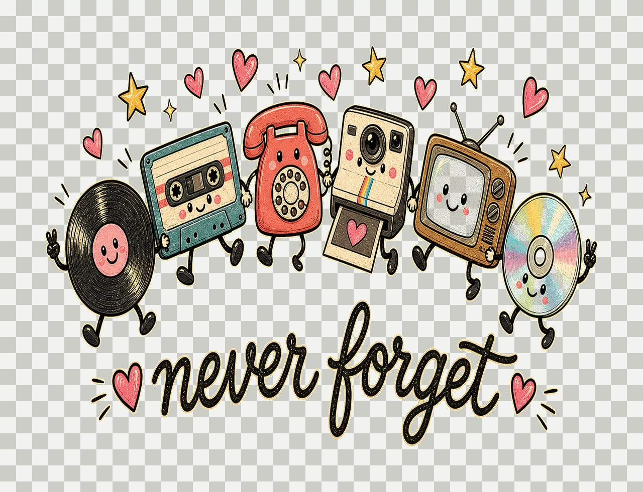 Never Forget Cute Retro Vinyl Sublimation Design Variation F transparency and detail preview thumbnail