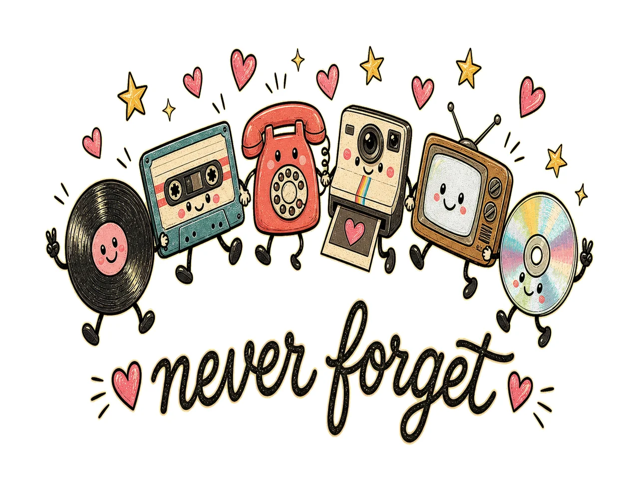 Never Forget Cute Retro Vinyl Sublimation Design Variation F