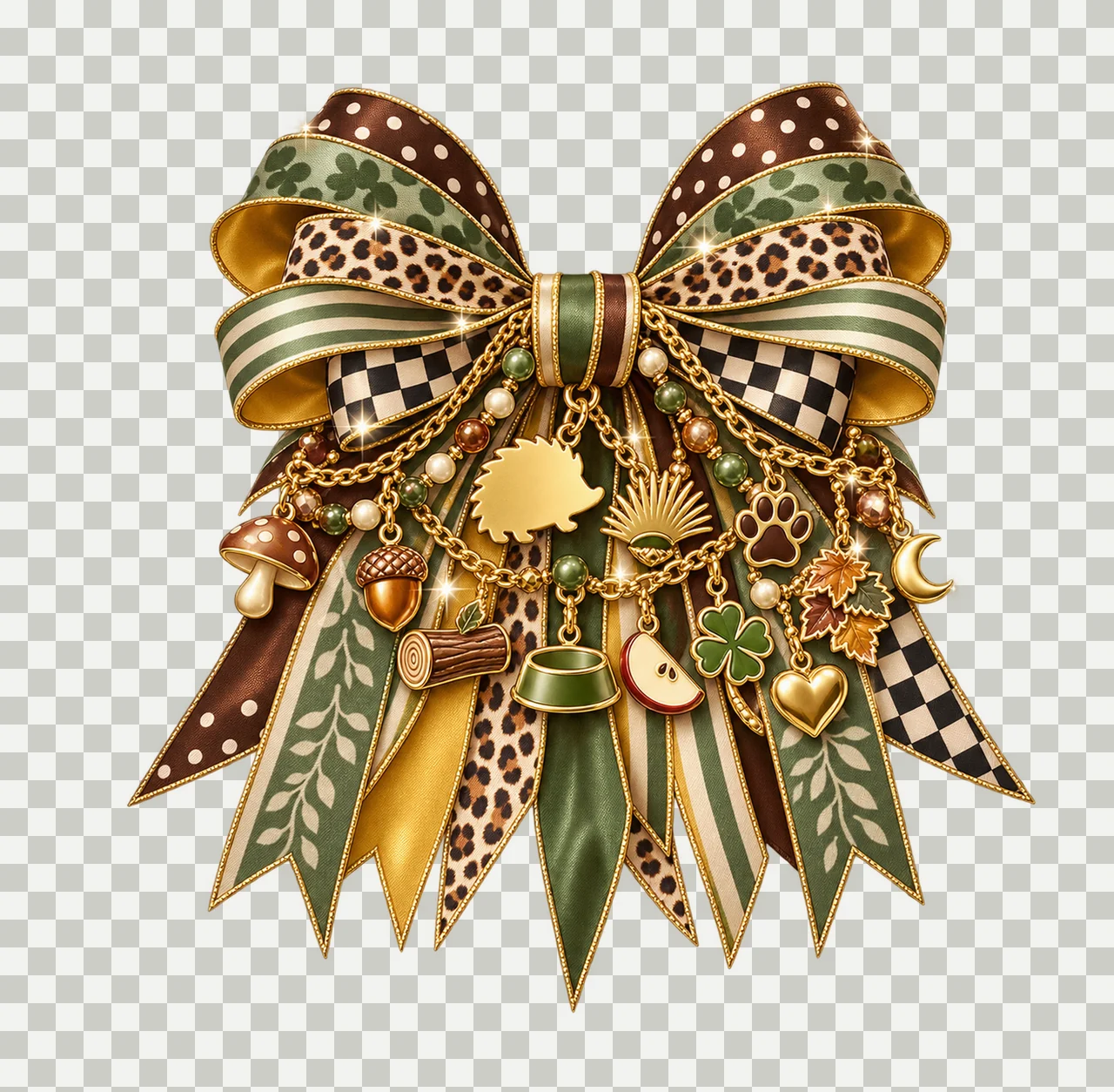 Hedgehog Lover Bow Charm PNG, Themed Gold Chain Charms, Coquette Ribbon Sublimation Design, Transparent Digital Download transparency and detail preview thumbnail