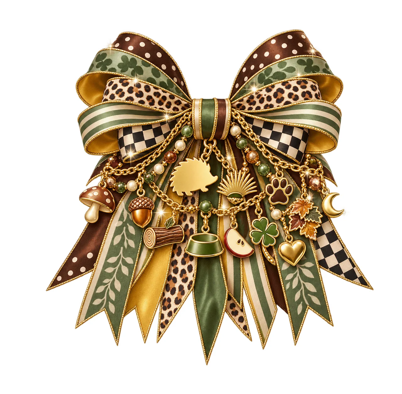 Hedgehog Lover Bow Charm PNG, Themed Gold Chain Charms, Coquette Ribbon Sublimation Design, Transparent Digital Download