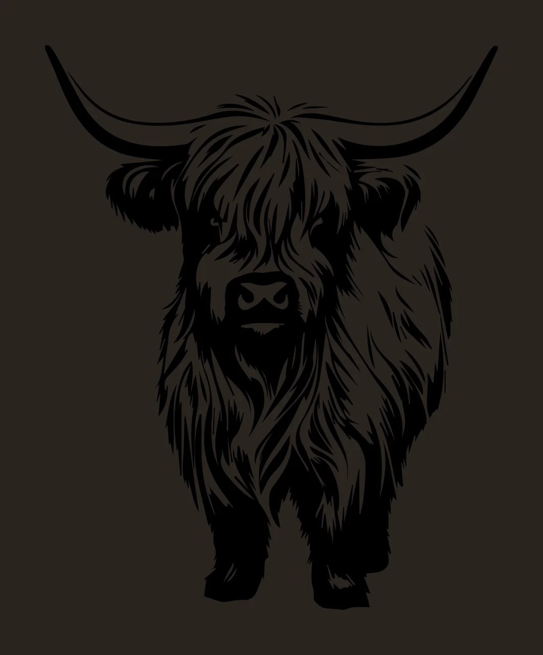 Highland Cow Black White Sketch standing horns fur and ink contrast preview thumbnail