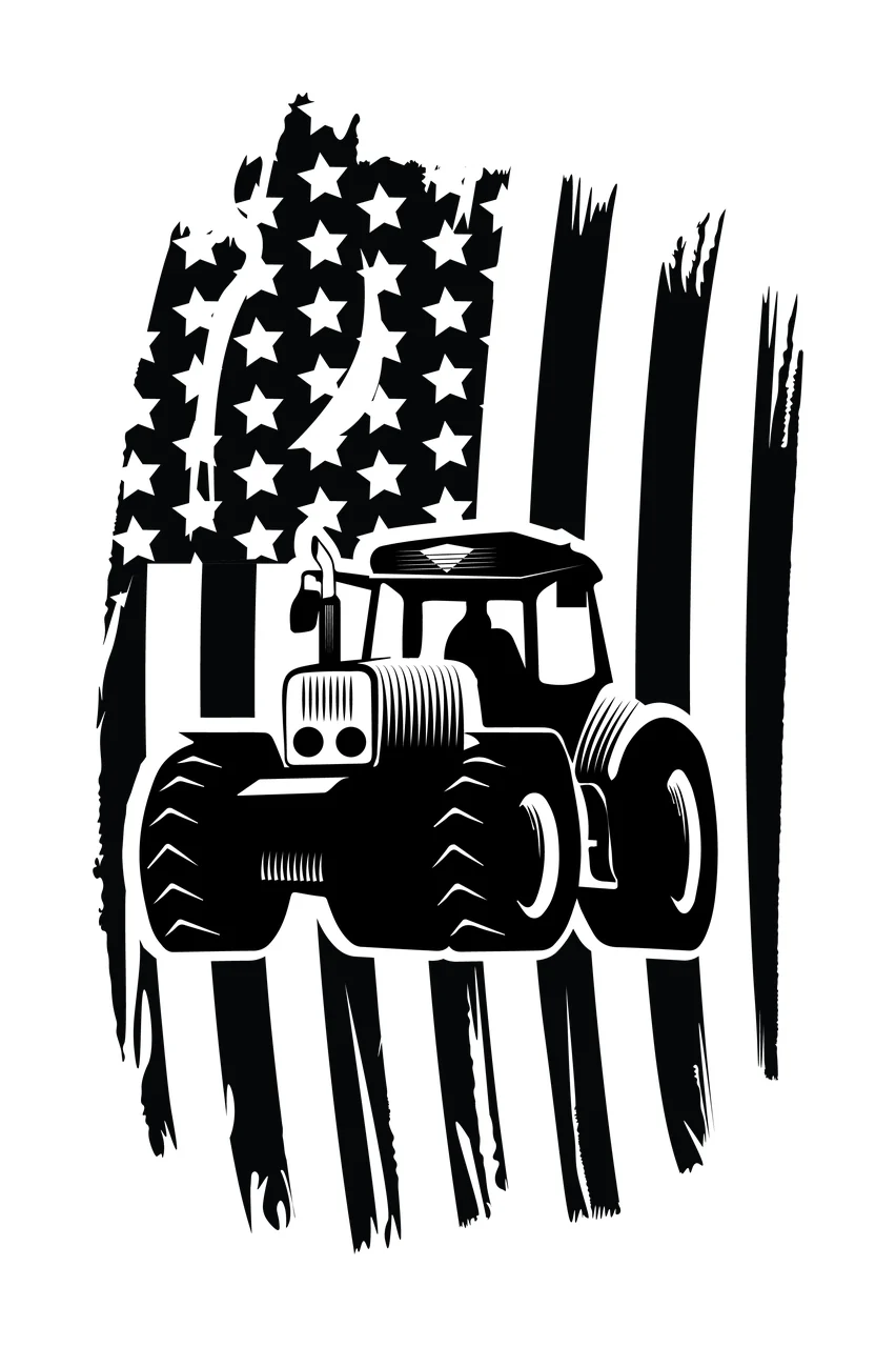Tractor Over American Flag Pattern stationary stars stripes