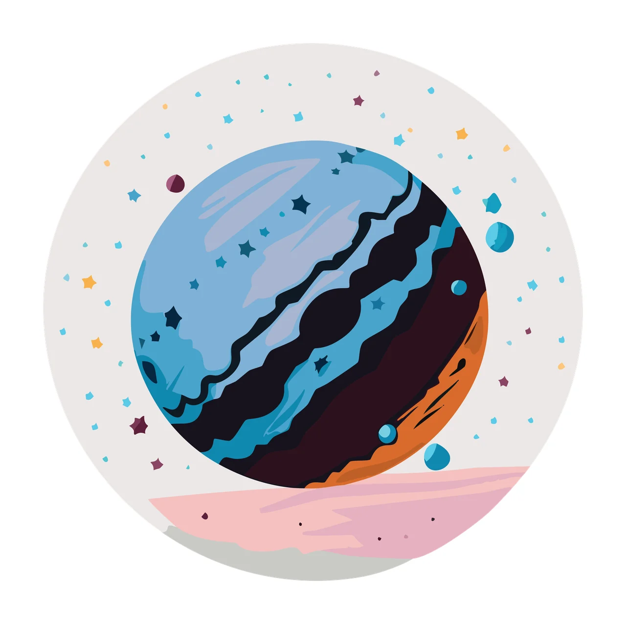 Space Sphere And Surface Within Black Circle line drawing white