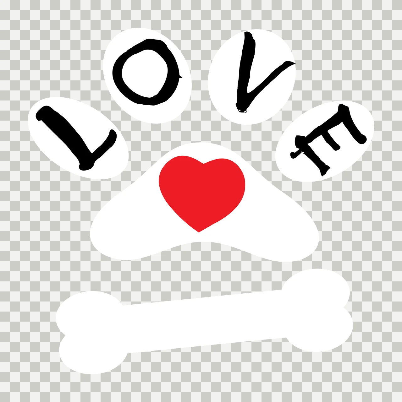 LOVE Typography Design with black hand-drawn letters L O V E and red heart in white transparency and detail preview thumbnail