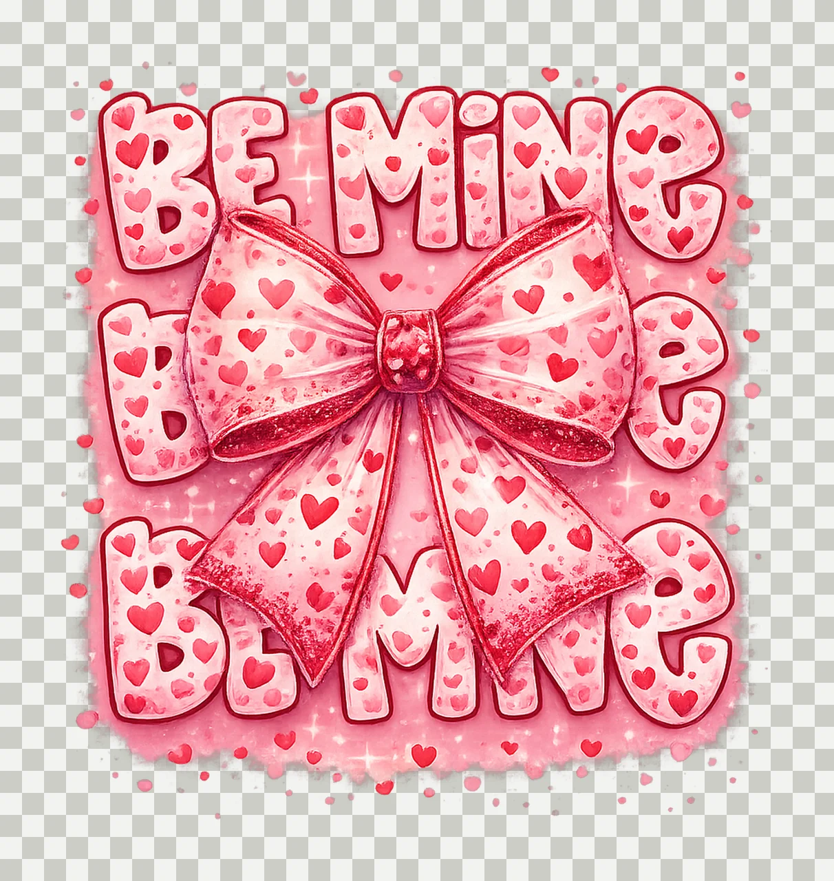 Be Mine Coquette Bow Valentine Brushstroke Pink Bow Love Day transparency and detail preview thumbnail