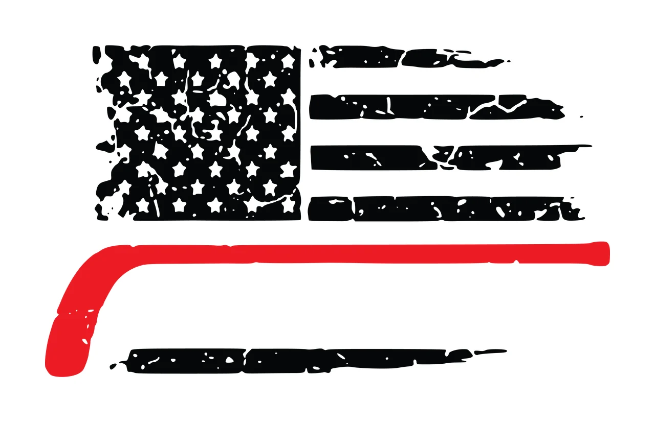 Hockey Flag Distressed Graphic With Horizontal Stick and stars