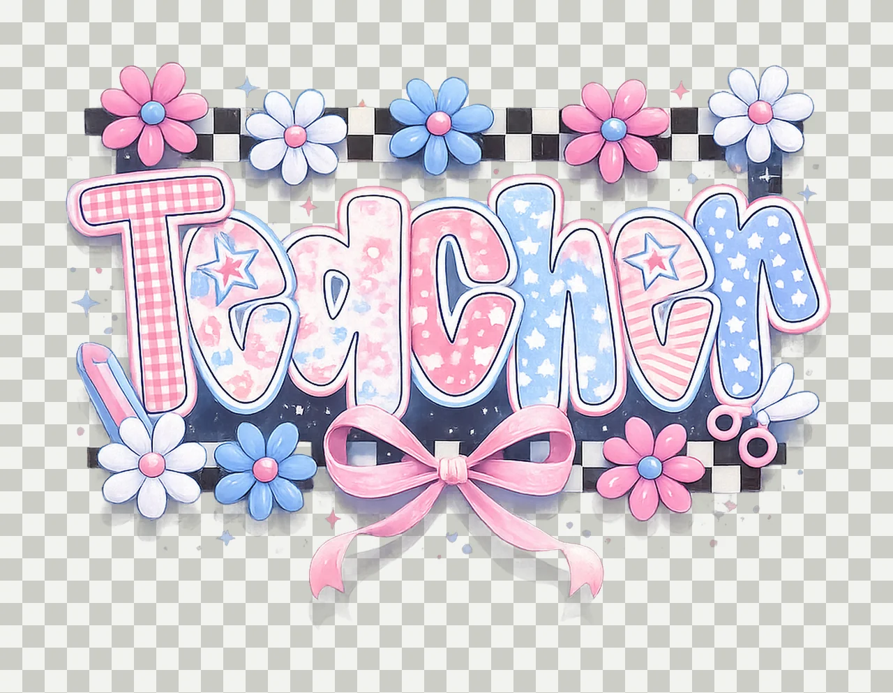 Preppy Teacher Coquette Floral Design Pastel Back to School transparency and detail preview thumbnail