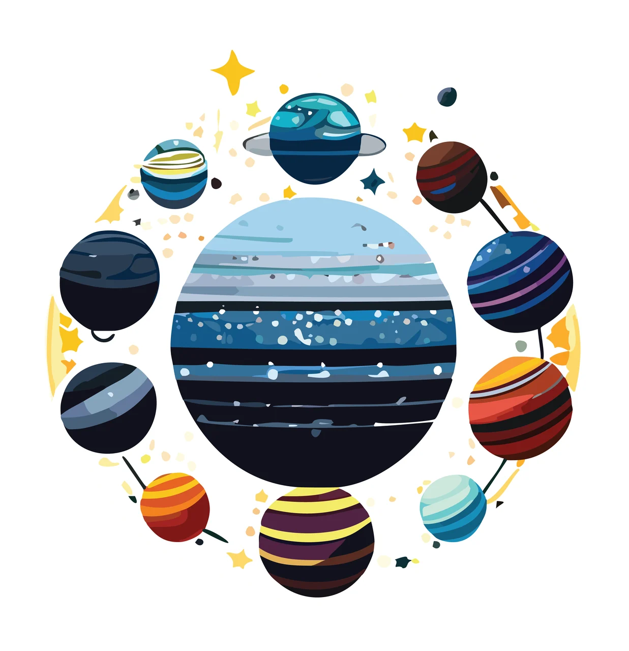 Space Planet With Star And Dot Silhouette Floating sphere circle