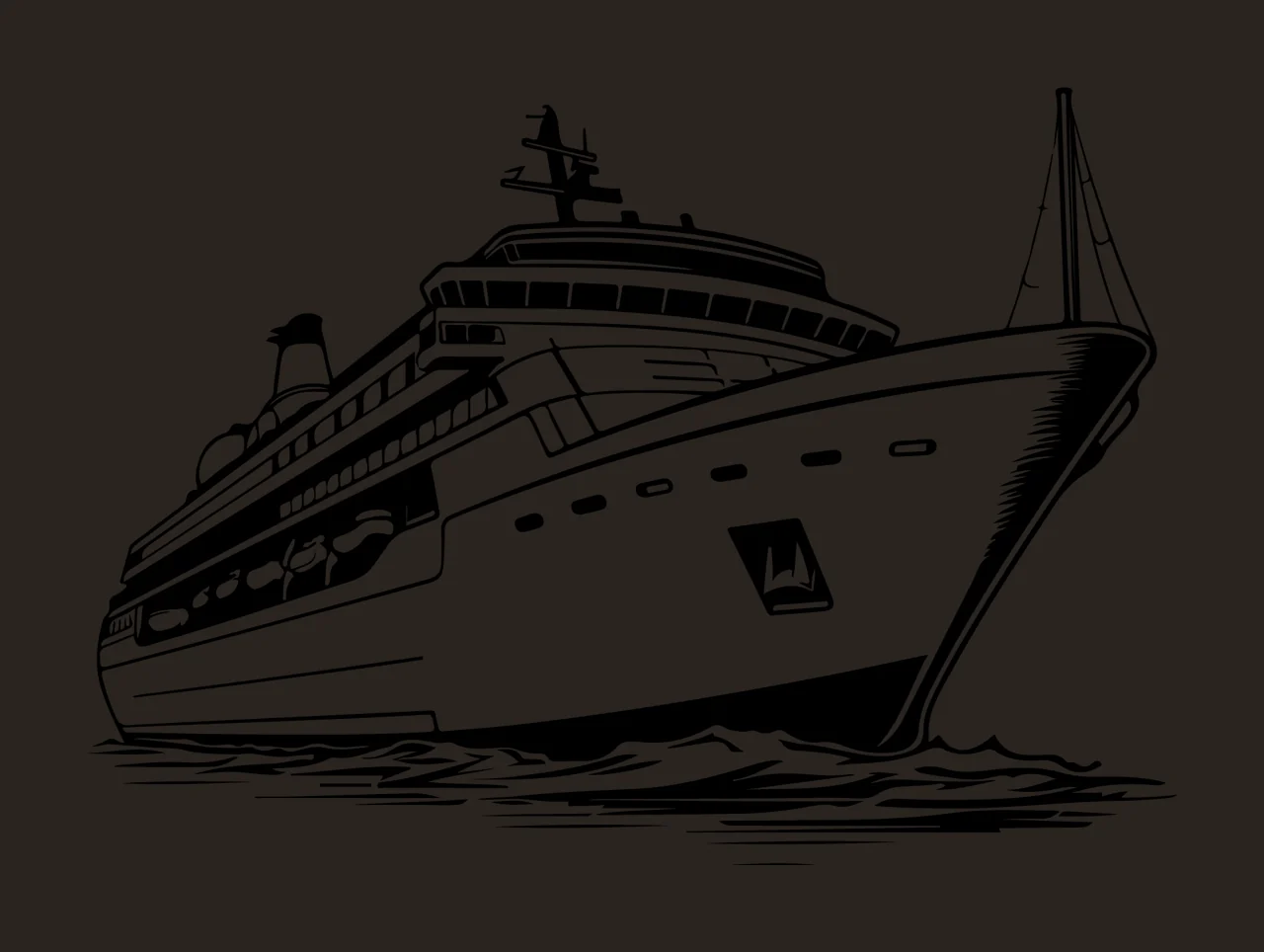 Cruise Ship Travelling On Ocean Waves line art black white contrast preview thumbnail