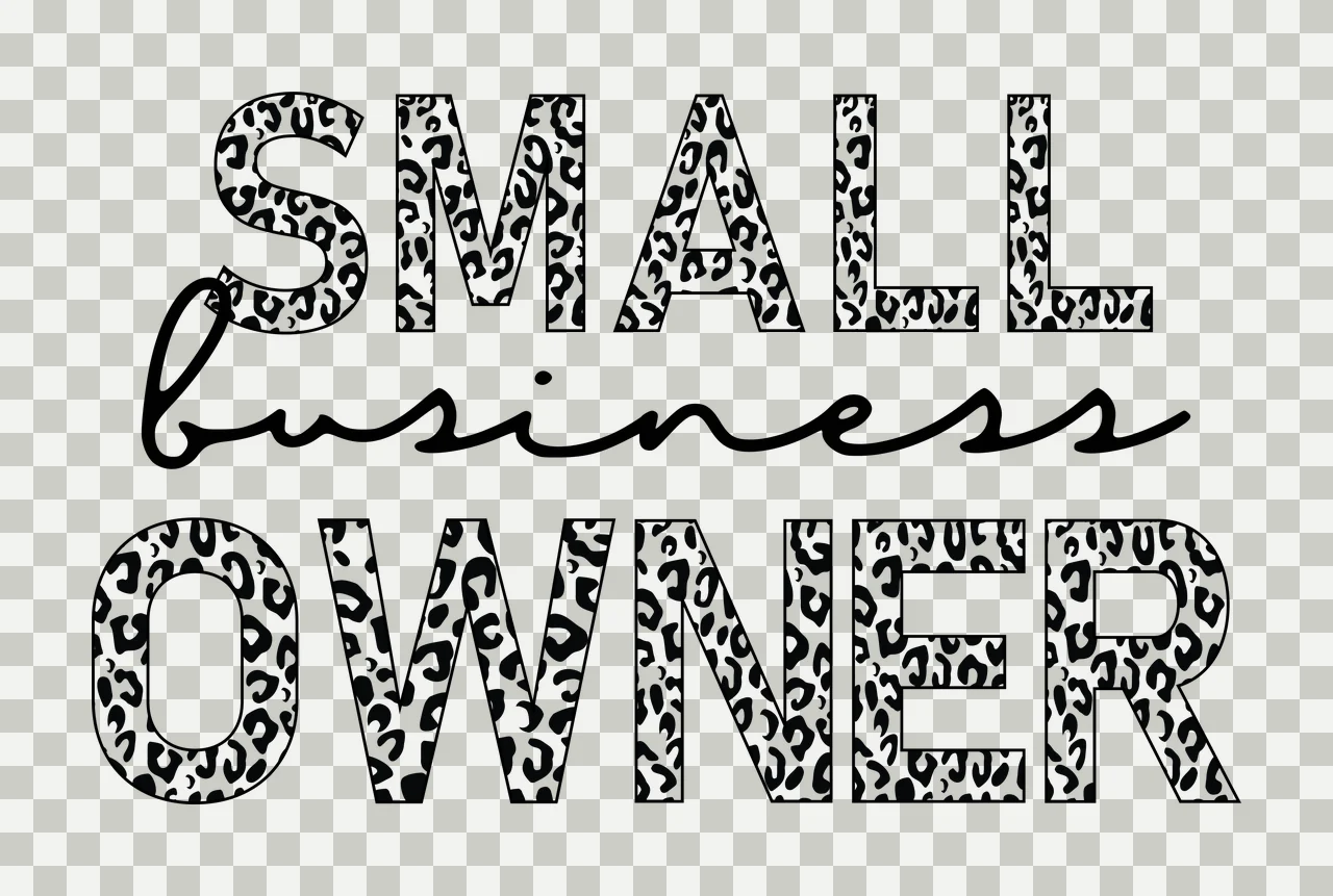 SMALL business OWNER Typography Design with leopard print, block letters, script font and monochrome in black and white transparency and detail preview thumbnail
