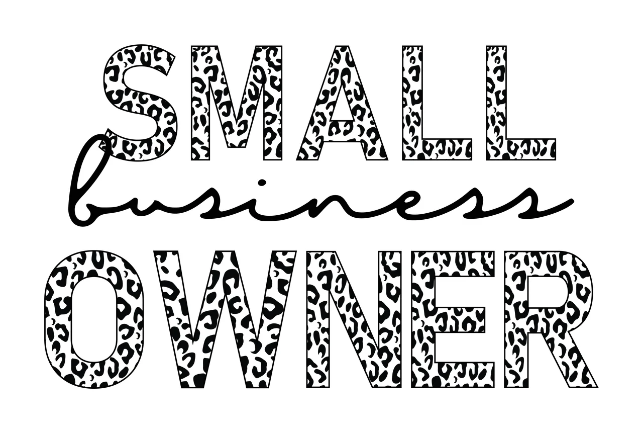 SMALL business OWNER Typography Design with leopard print, block letters, script font and monochrome in black and white
