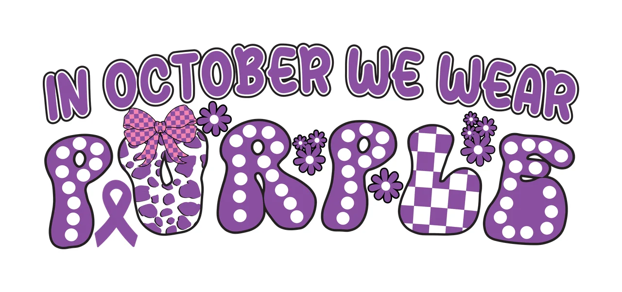 In October We Wear Purple Awareness Graphic displaying ribbon