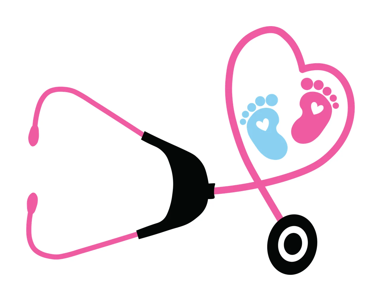 Baby Stethoscope And Footprints Inside Heart Shape Black silhouette