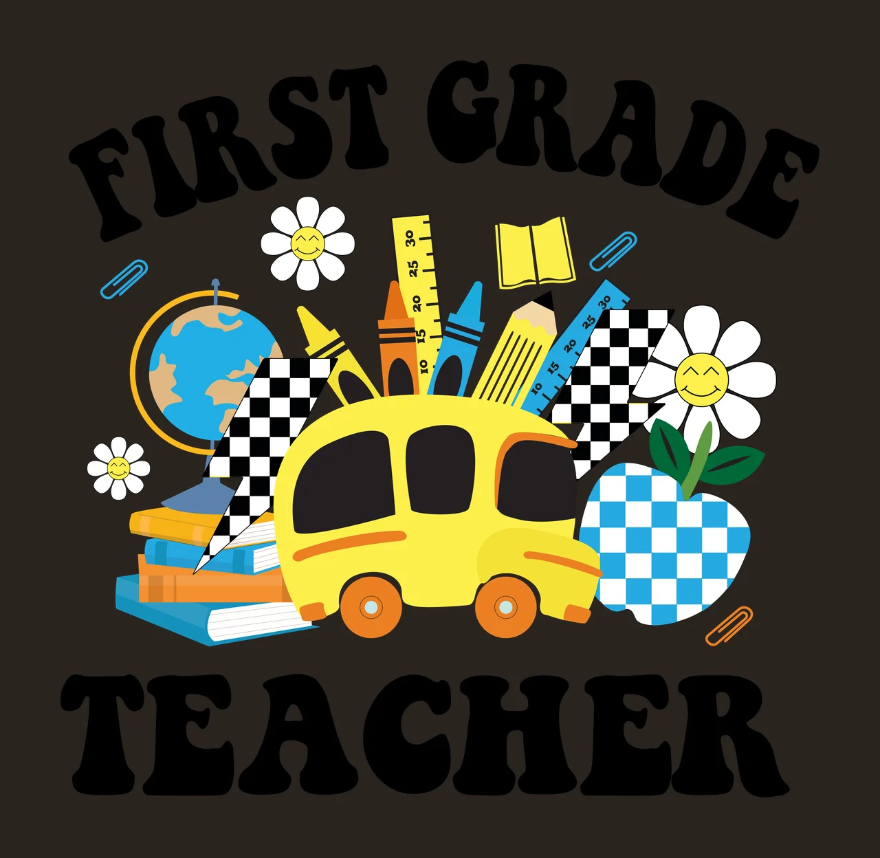 Teacher Silhouette School Supplies stationary globe apple Variation contrast preview thumbnail