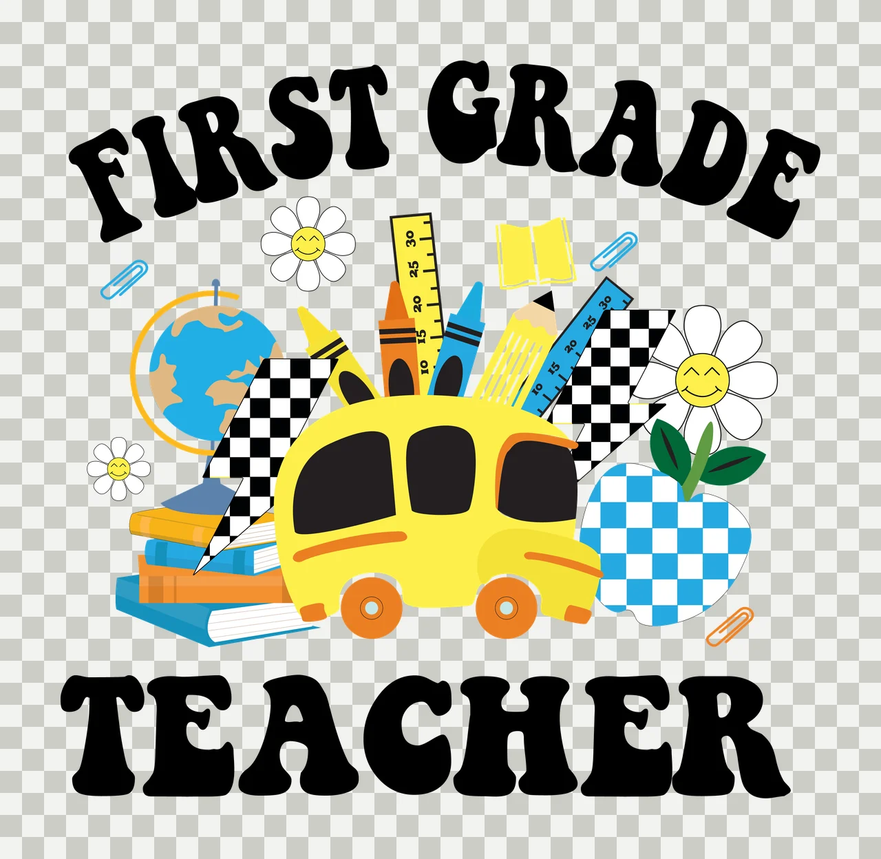Teacher Silhouette School Supplies stationary globe apple Variation transparency and detail preview thumbnail