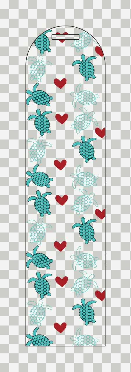 Vertical Tag With Turtle Pattern turtles hearts graphic black transparency and detail preview thumbnail