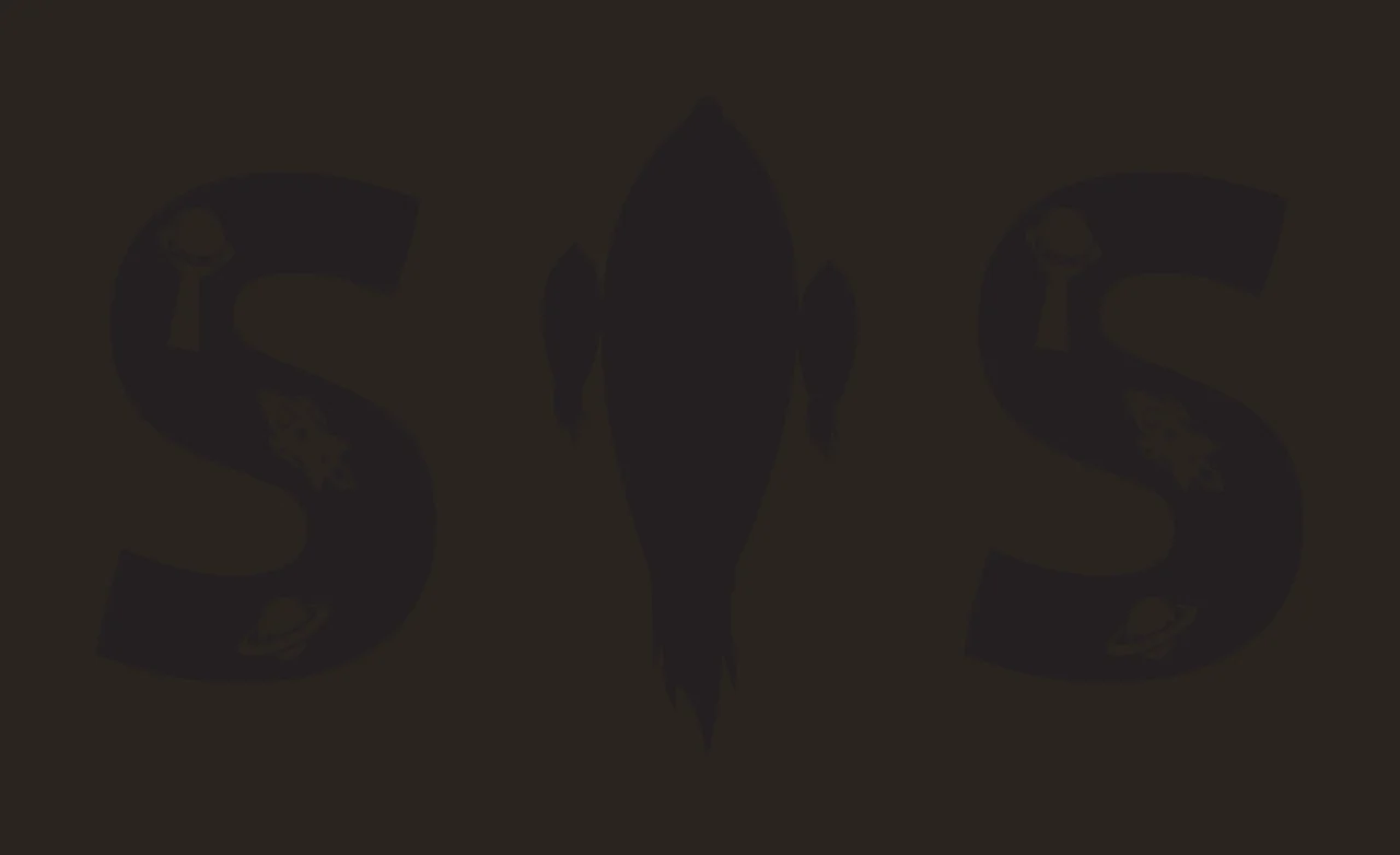 SIS SIS typography with letter S, rocket silhouette, flying saucer and planet with ring in black and white contrast preview thumbnail