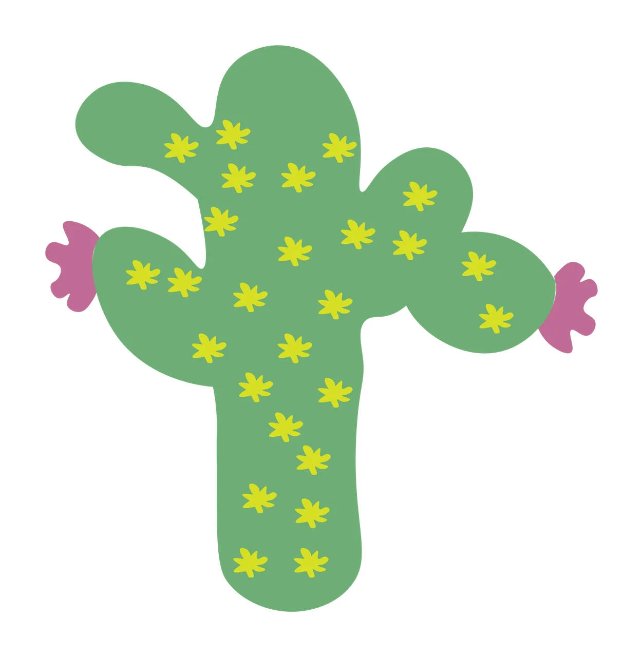 Green cactus with yellow flowers and pink arms Illustration