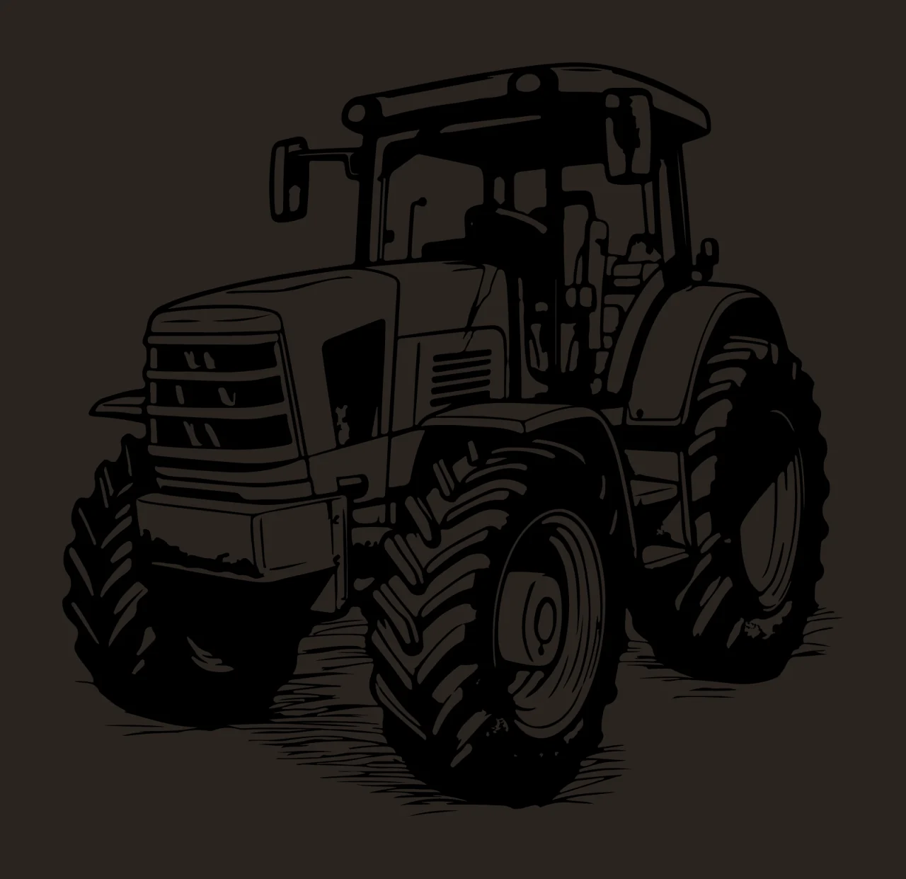 Farm Tractor Black Line Drawing stationary tires cabin grille contrast preview thumbnail