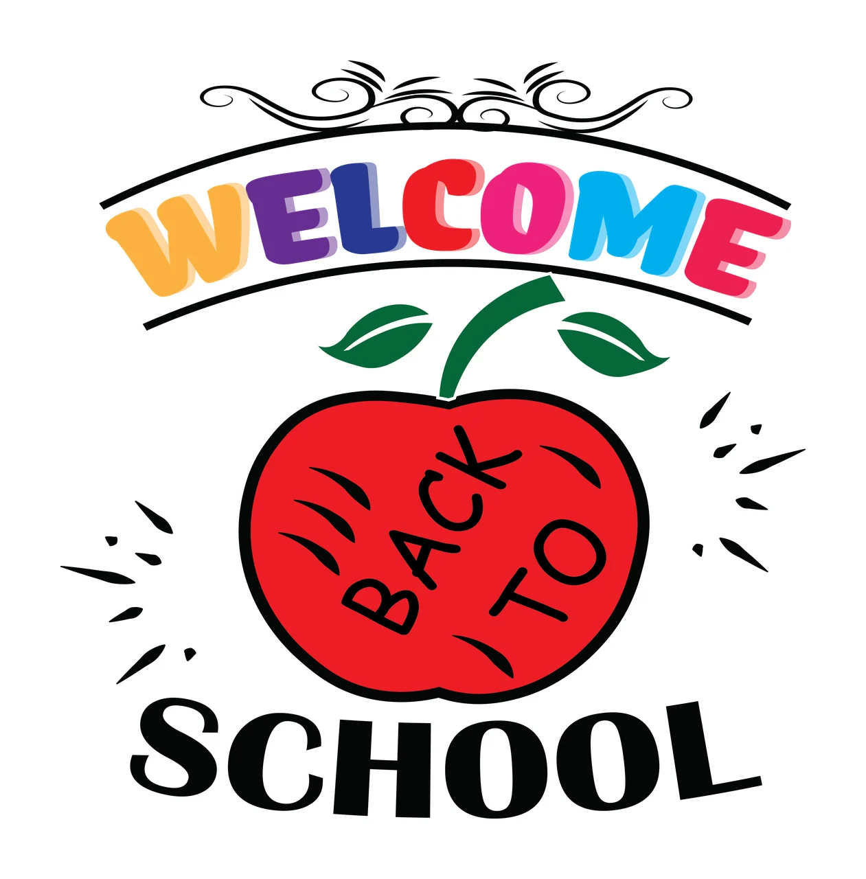 Apple Welcome School Text Graphic design swirls typographic